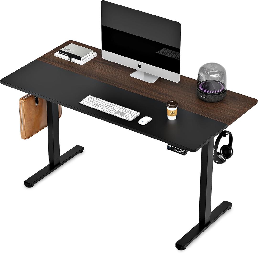 Monomi Electric Height Adjustable Standing Desk, 48x24 Inches Ergonomic Home Office Sit/Stand Up Desk (Black Steel Frame/Black Top) (Black+brown)