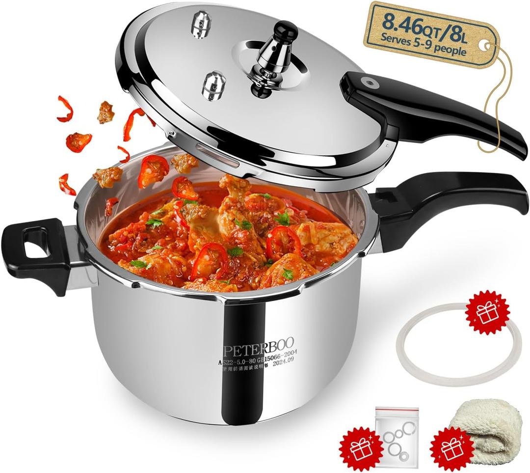 Premium Stainless Steel Pressure cooker 8 qt+ | 8 Safety Features & Quick cooking | stovetop pressure cookers;instant pot pressure cooker;olla de presion pressure cooker 8 qt large