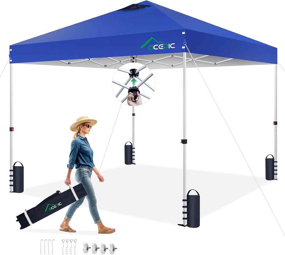 10x10 Pop Up Canopy Tent,300D Silver-Coating Top,Pop Up Canopy Tent Instant Portable Shelter with 1-Button Push and Wheel Carry Bag, 8 Stakes and 4 Upgrade Heavy Duty Canopy Weights (Blue, 10x10)