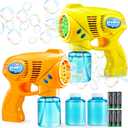 JOYIN 2 Bubble Guns with 2 Refill Solution (10 oz Total), Bubbles Maker, Blower for Kids, Toddlers, Outdoors Activity, Birthday Gift, Easter Basket Stuffers (Yellow+Orange)