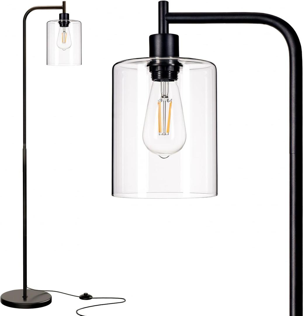 addlon Floor Lamps for Living Room Bright Lighting with Glass lampshade, Modern Bright Floor Lamp with LED Bulbs Industrial Standing lamp for beroom, Tall Pole Lamps Office - Black (Matte Black)