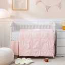PINNKKU 3-Piece Crib Bedding Set for Boy Girls, Includes Skirt, Blanket and Sheet, Baby Bedding, Pintuck Pinch Pleat Pink