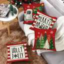 Fahrendom Christmas Tree Truck Decorative Throw Pillow Covers 18 x 18 Set of 4, Xmas Merry Bright Holly Jolly Porch Patio Outdoor Pillowcase, Winter Holiday Stripes Sofa Couch Cushion Case Home Decor
