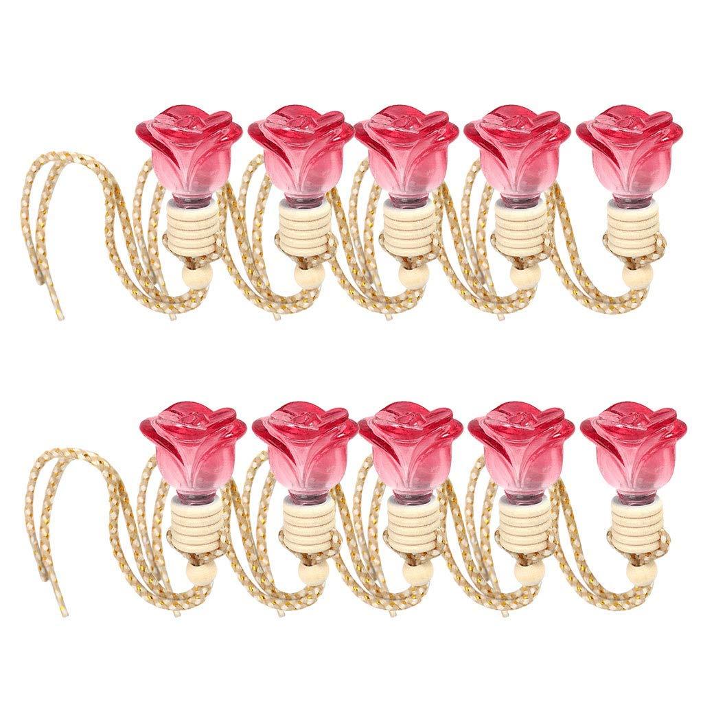 10pcs Rosebud Shape Car Air Freshener Perfume Bottle Car Hanging Diffuser Bottle Pendant Empty Bottle