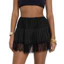 Women Lace Mini Skirt Ruffle Pleated Slip Y2k Flowy Skirts with Lined Shorts,small