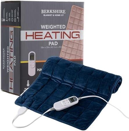 Berkshire Weighted Heating Pad for Pain Relief -18"x33" Electric Heat Wrap with 10 Heat Settings, Auto Shut Off -Targets Back, Neck, Shoulder, Leg, Abdomen Cramps -Machine Washable & Portable, Blue