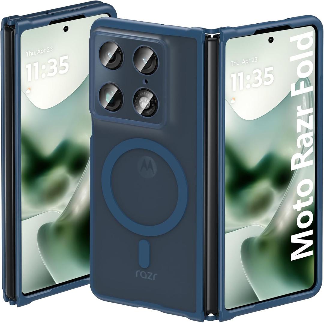 Hensinple Magnetic Moto Razr Fold Case 2026, Motorola Razr Fold Case Compatible with Magsafe 15FT Military-Grade Drop Protection Hard Shockproof Slim Matte Frosted Cover for Razr Fold-Blue