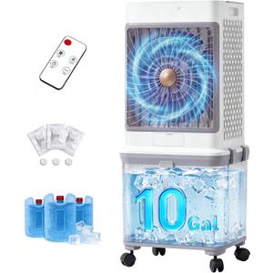 Flymoon Upgraded Cooling 10 Gallon Evaporative Air Cooler, Swamp Cooler with 120° Oscillation, 7-Hour Timer, Remote Control, Detachable Tank for Portable Air Conditioners, for Bedroom, Garage