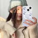 Aitipy Magnetic for iPhone 13/14 Case, Cute Sliver Cherry Pattern [Compatible with MagSafe], Aesthetic Trendy Slim Shockproof Protective Phone Cover for Women Girls