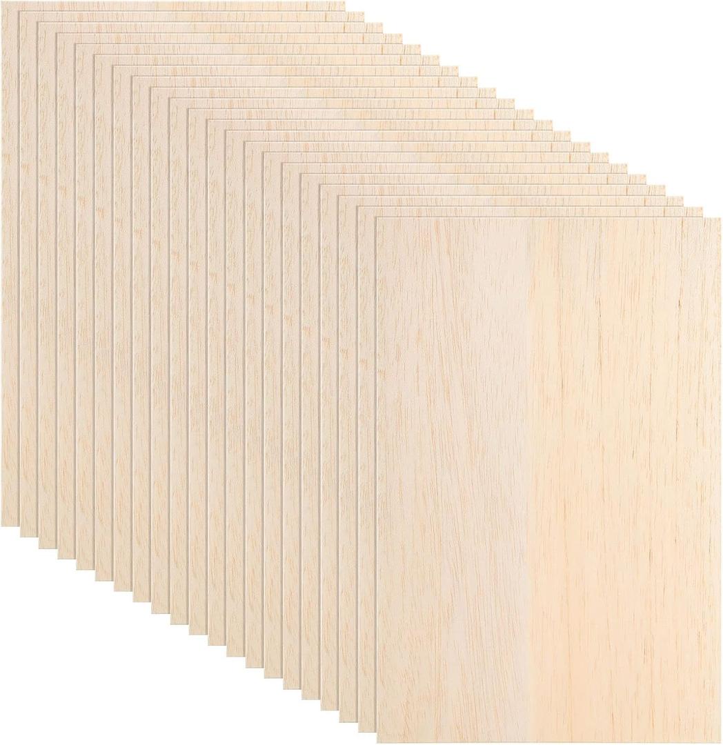 20 Pack Balsa Wood Sheets, 8x12x1/16, Thin Natural Unfinished Wood for Crafts, Hobby, Model Making, Wood Burning and Laser Projects, School Projects, Craft Project200x300x1.5MM