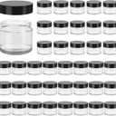 2oz Jars with Lids, HOA Kinh 40 Pack Clear Glass Jars with Lids Empty Cosmetic Containers Round Airtight Glass Jar with Black Lid for Storing Lotions Powders Ointments