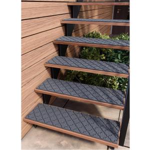 Outdoor Stair Treads Non-Slip 42x10 (6-Pack)  Carpet Treads with Rubber Backing Moroccan Grey