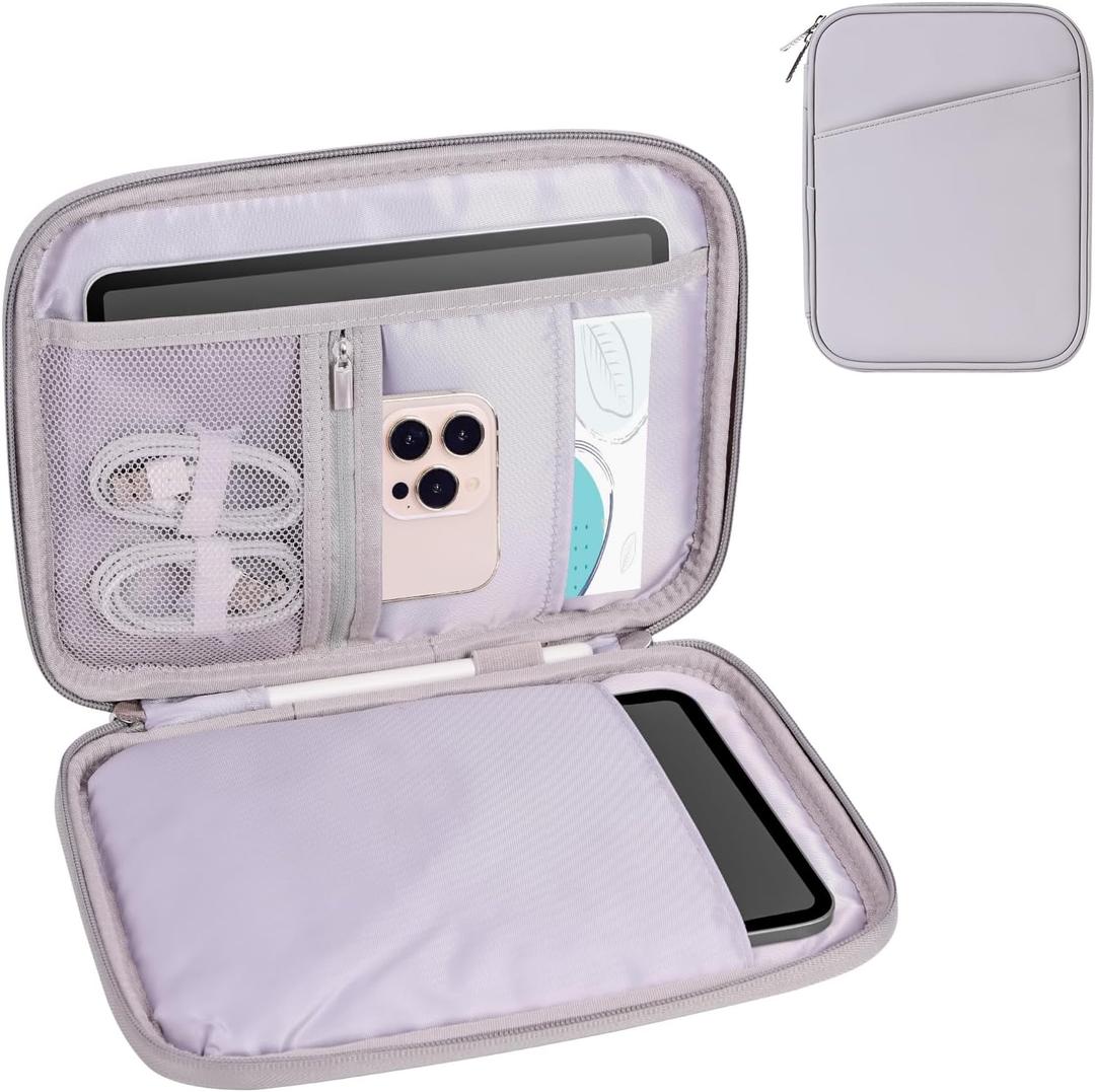 12.9 Tablet Sleeve Carrying Case, Padded Travel Pouch Bag for iPad Pro 13-in (M4), iPad Air 13-in (M2), Surface Pro 9/8, 12.4 Galaxy Tab S9+/S8+ (PU-Gray 12.9)
