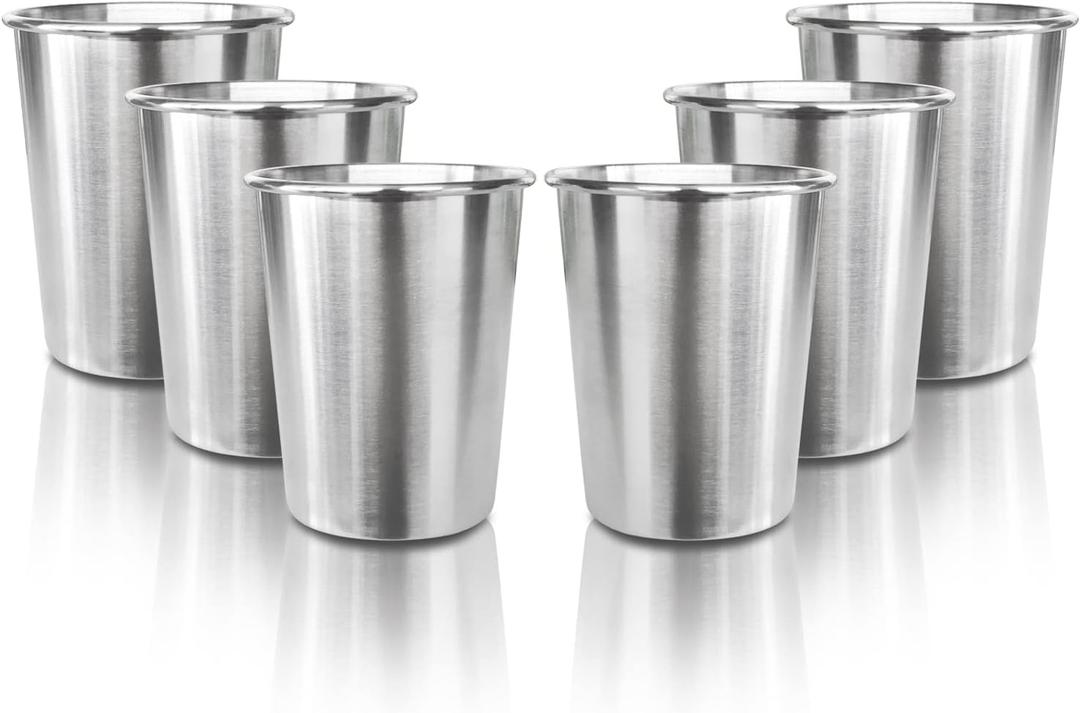6 Pack 8 oz Stainless Steel Kids Cups, Children's Pint Cups, Stackable Metal Cups, Shatterproof Drinking Glasses