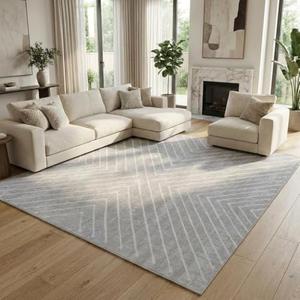 Garvee Modern Geometric Area Rugs 9x12 Washable Rugs for Living Room Bedroom, Low Pile Ultra Soft Accent Carpet, Non Slip & Non Shedding Floor Mats for Under Dining Table Home Office Decor, Light Grey