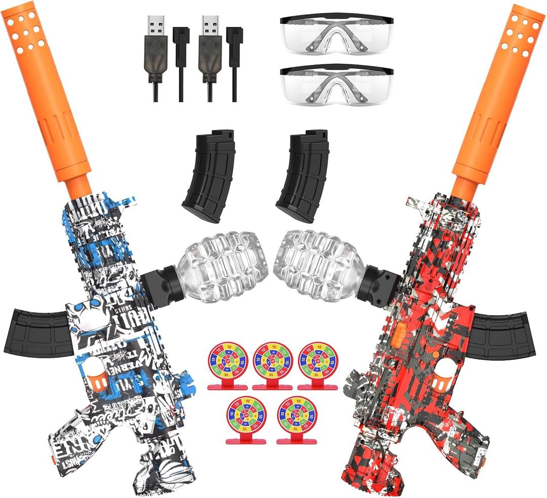 2 Pack Splatter Blasters, Electric Auto Splat Blaster, 30000+, 600 Hopper, Outdoor Team Play Game Activities, Rechargeable Battery, Age 12+ Year Up