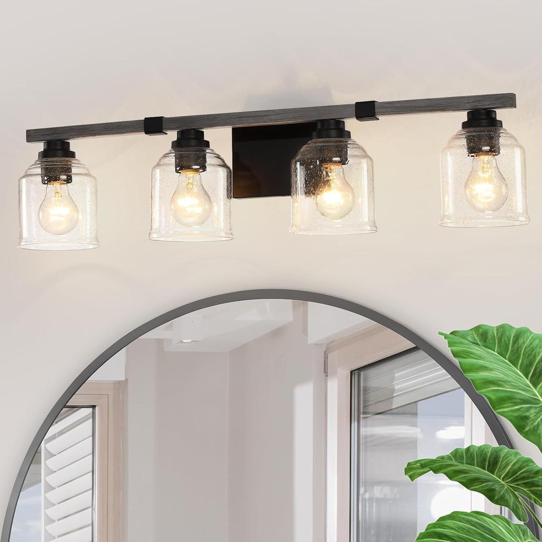 30" Vanity Light for Bathroom,4-Light Black and Gold Bathroom Vanity Light Over Mirror with Clear Glass Shade,Modern Brushed Wall Sconce for Dressing Room,Hallway,Kitchen. (Circle)