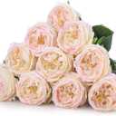 Daifunli 10pcs Real Lifelike Peonies Artificial Flowers, Faux Austin Rose with Long Stem Look Real Fake Flower for Christmas Valentines Arrangement Wedding Party Home Kitchen Decor(Flesh Pink)