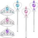 Vicloon Princess Dress Up Accessories, 2PCS Princess Crown and Wands for Little Girls, Jewelry Toy Gifts Set Christmas (Blue & Pink & Purple)