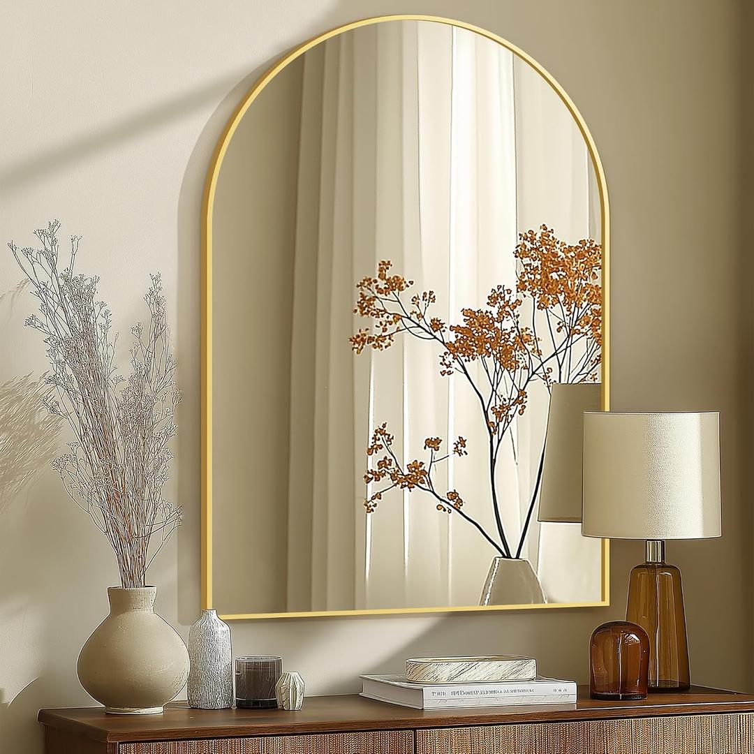 Arched Bathroom Mirror for Wall, 40" x 28" Gold Metal Frame Vanity Mirror, HD Glass Over Sink for Bathroom, Entryway, Bedroom