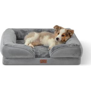 Bedsure Orthopedic Dog Bed Medium Size Dogs - Washable Small Medium Dog Cat Bed Waterproof, Comfort Cats Couch Sofa with Washable Removable Cover, Pets Bed with Nonskid Bottom, Grey, 28"