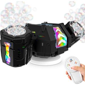cossy Rechargeable Bubble Machine, 360 Automatic Rotation Bubble Machine for Kids, Bubble Maker with Remote Control, RGB Lights & 20000+ Bubbles Per Minute, Outdoor Toys Games for Kids/Adults (Black)