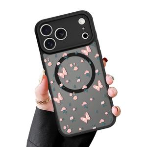 MZELQ Magnetic Case for iPhone 17 Pro Max 6.9 in, Pink Butterfly Flower