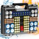 Upgraded Large Capacity Battery Storage Organizer with Tester, Battery Organizer Holds 185+Batteries with Double-Sided & Portable Handle, Fireproof & Splash-Proof Battery Holder for Most Sizes, Black