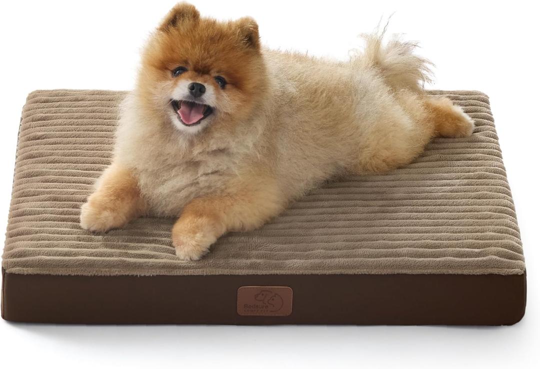 Bedsure Dog Bed for Small Dogs - Orthopedic Pet Beds with Removable Machine Washable Cover, NOT Waterproof Egg Crate Foam Puppy Mat, Suitable for Pet Up to 20 lbs, 23"x17"x2.8", NOT for Chewers (Coffee & Cream)