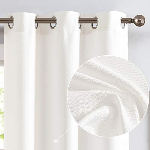 jinchan White Linen Textured Curtains 84 Inches Long 2 Panels Sets for Living Room Grommet Top Light Filtering Window Drapes for Bedroom,