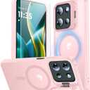 for Motorola Moto G 2025 Case, Fits MagSafe, with Built-in Camera Ring Stand & Sceen Protector, Slim Translucent Matte Military-Grade Drop Protection Magnetic Cover, Pink