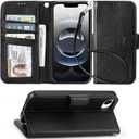 Arae Compatible with iPhone 16e Case Wallet with Card Holder,Wristlet Strap Wallet Flip Cover for iPhone 16e 6.1 inch Men/Women, RFID Blocking, Kickstand, Litchi Black