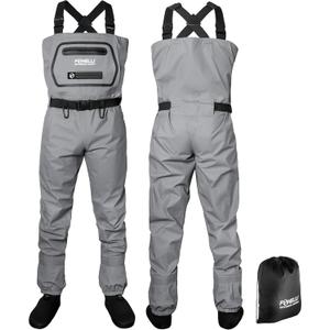 Foxelli Breathable Waders  Fly Fishing Stockingfoot Waders for Men and Women (Large, Grey)