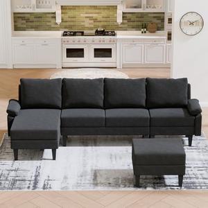 Trygoal 115" Modular Sectional Sofa, U Shaped Sectional Comfy Couch for Living Room, Convertible Modular Sofa Couch with Ottomans and Chaise, High Supportive & Soft Sponge, 6 Seats, Black