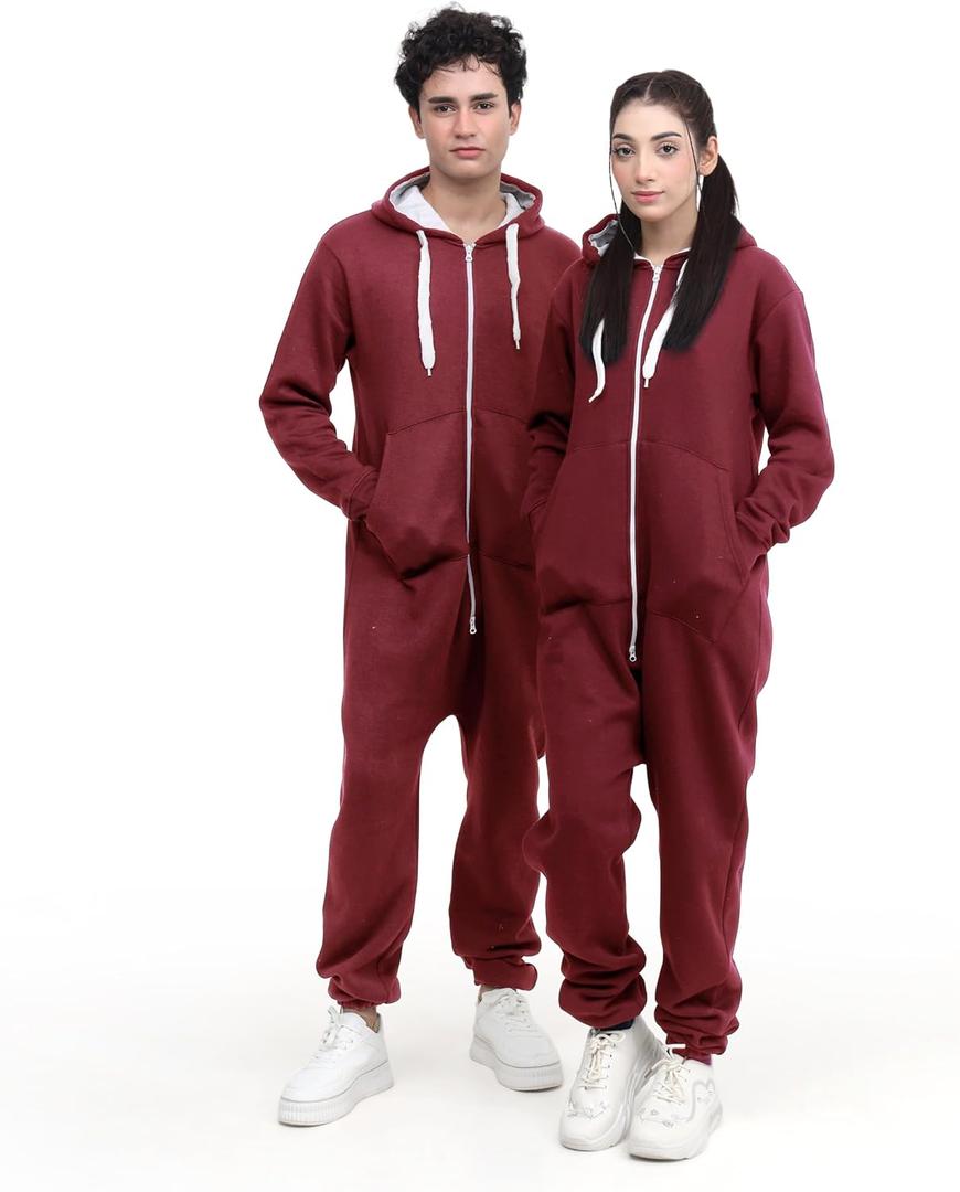 Adult Onesie Pajama for Men & Women | One Piece Hooded Jumpsuit, Ultra Soft Fleece | Loungewear, Sportwear (Red, XXL)