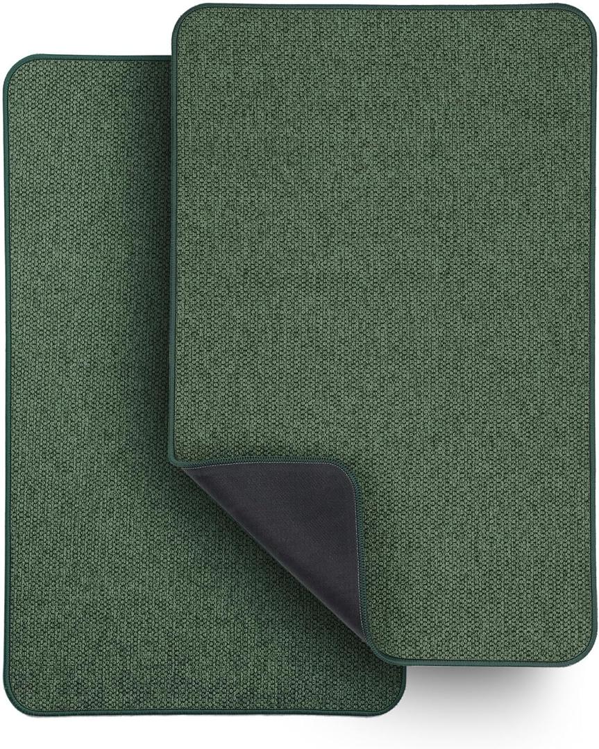 Bath Mat,Ultra Thin Bathroom Rugs,Rubber Bath Mats for Bathroom,No Slip Bath Rugs,Quick Dry,Machine Washable,Low Pile,Absorbent,Shower Outside,Sink,Home Decor Accessories.Green,1'5"x2'3"(2 Pack)