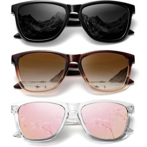 Sunglasses-women Polarized Sunglasses-womens: Trendy Sun Glasses polarized UV400 Protection Fashion Sunglasses (Black+ Gradient Brown+clear Pink)