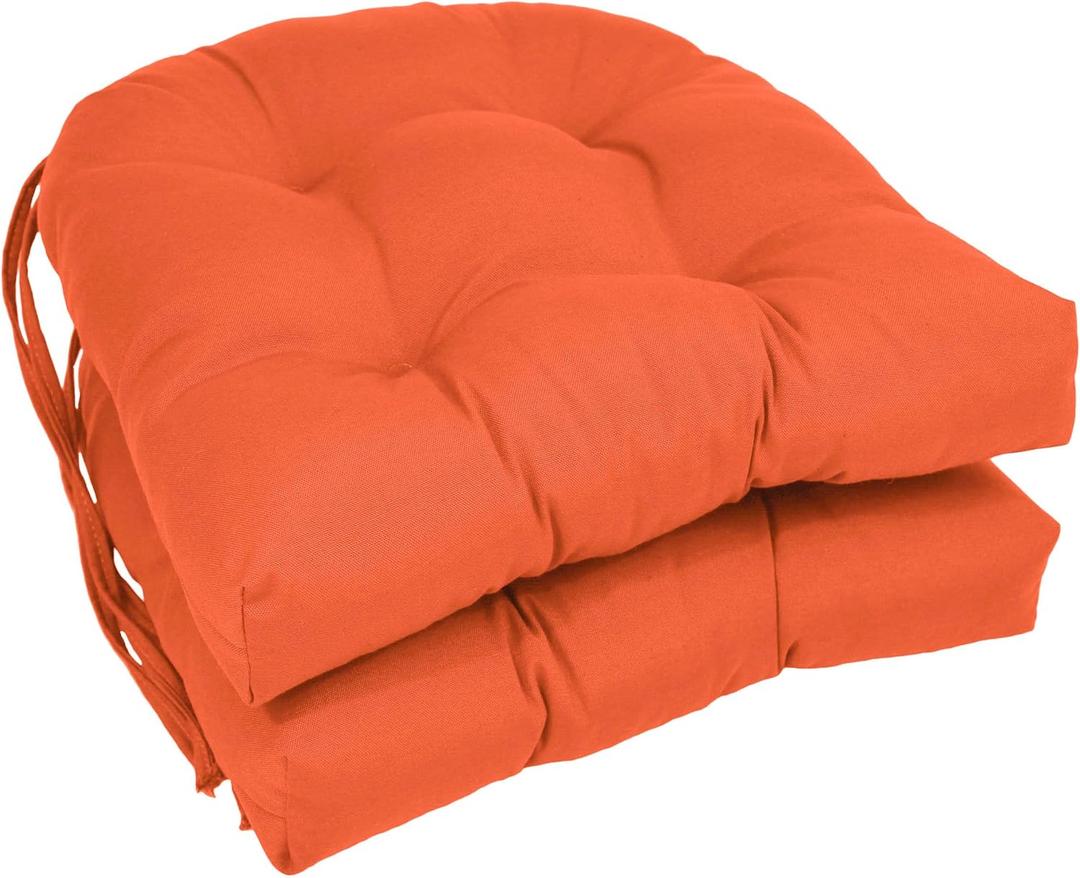 Blazing Needles Solid Twill U-Shaped Tufted Chair Cushions (Set of 2), 16", Tangerine Dream