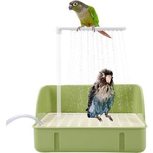 Automatic Bird Bath with Pump, Parrot Bathtub with Anti-Bite Cord Protector, USB Electric Large Bird Bathtub Circulating Water Bird Shower for Parakeet Cockatiel African Grey Lovebird(Green)