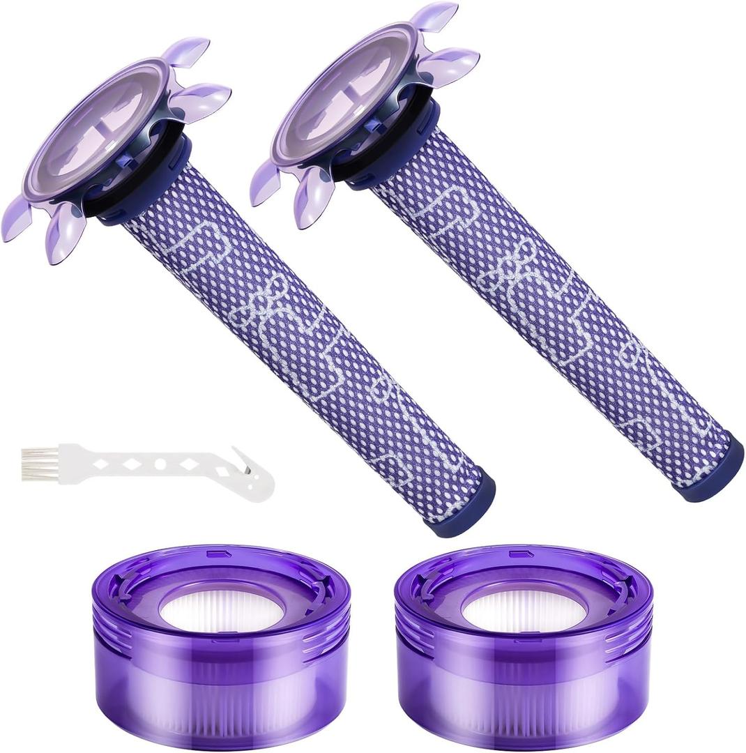 4 Pack V8 Vacuum Filter Replacement Kit Compatible with Dyson V8 New Version SV25/Dyson V7 New Model SV37, 2 Pre-Filters and 2 Post-Filters Compare to Part # 965661-05