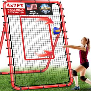 TomCare 7x4FT Volleyball Rebounder Net Bounce Back Training Equipment with 5 Adjustable Angles Volleyball Practice Net for Bumping & Spiking Portable & Steady Indoor Outdoor Rebound with Sandbags (Red)
