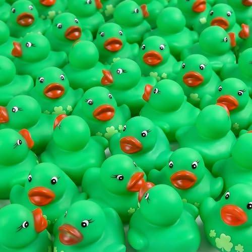 Lunmon 200 Pcs St. Patrick's Day Rubber Ducks Green Shamrock Rubber Duck 1.4 Inch Mini Float Toys for Pool Irish Party Favors Birthday Gift Exchange