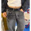 EMMIOL Cool Y2K Belt Women Black bb Belt Silver Buckle Oval D Ring Star Belts Trendy Streetwear Punk for Jeans (Black)