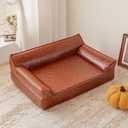 X-Large Leather Dog Sofa Pet Couch for Large Dogs Under 90 lbs, Brown