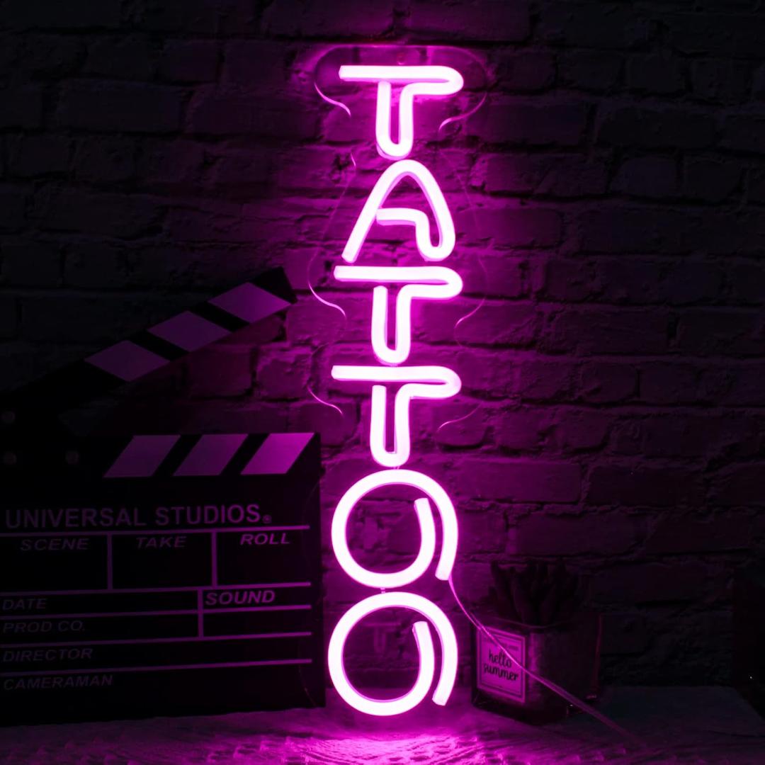 Tattoo Neon Sign - Vibrant Pink LED Wall Light for Tattoo Shops & Trendy Spaces, USB-Powered with Hanging Kit, Eye-Catching Decor for Artists & Shop Owners