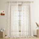 Hokibero Beige Cream Textured Curtains Semi Sheer Window Curtains Light Filtering Ariy Privacy Sheers for Bedroom Living Room Office Patio Door, Beige, 52 inch Wide x 102 inch Long, 2 Panels