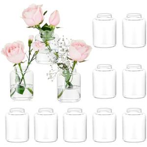 Hewory Small Bud Vases Set of 11: Clear Glass Vases for Flowers - Modern Bud Vase Bulk for Wedding Centerpieces Baby Shower Parties Rehearsal Dinner Table Decorations