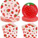 OuMuaMua Strawberry Birthday Decorations, 75 Pcs Disposable Fruit Paper Plates and Napkins Tableware Set for Summer Sweet One 1st Baby Shower Berry First Strawberry Themed Party Supplies, Serves 25