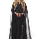 Ultrafun Halloween Witch Costume for Women - Full Length Sheer Witch Cloak with Hood for Cosplay (Black) One Size
