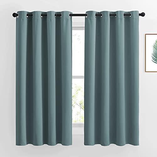 NICETOWN Blackout Curtains 63 Length - Grommet Window Treatment Thermal Insulated Solid Room Darkening Drapes for Living Room, Greyish Blue, 2 Panels, W52 x L63